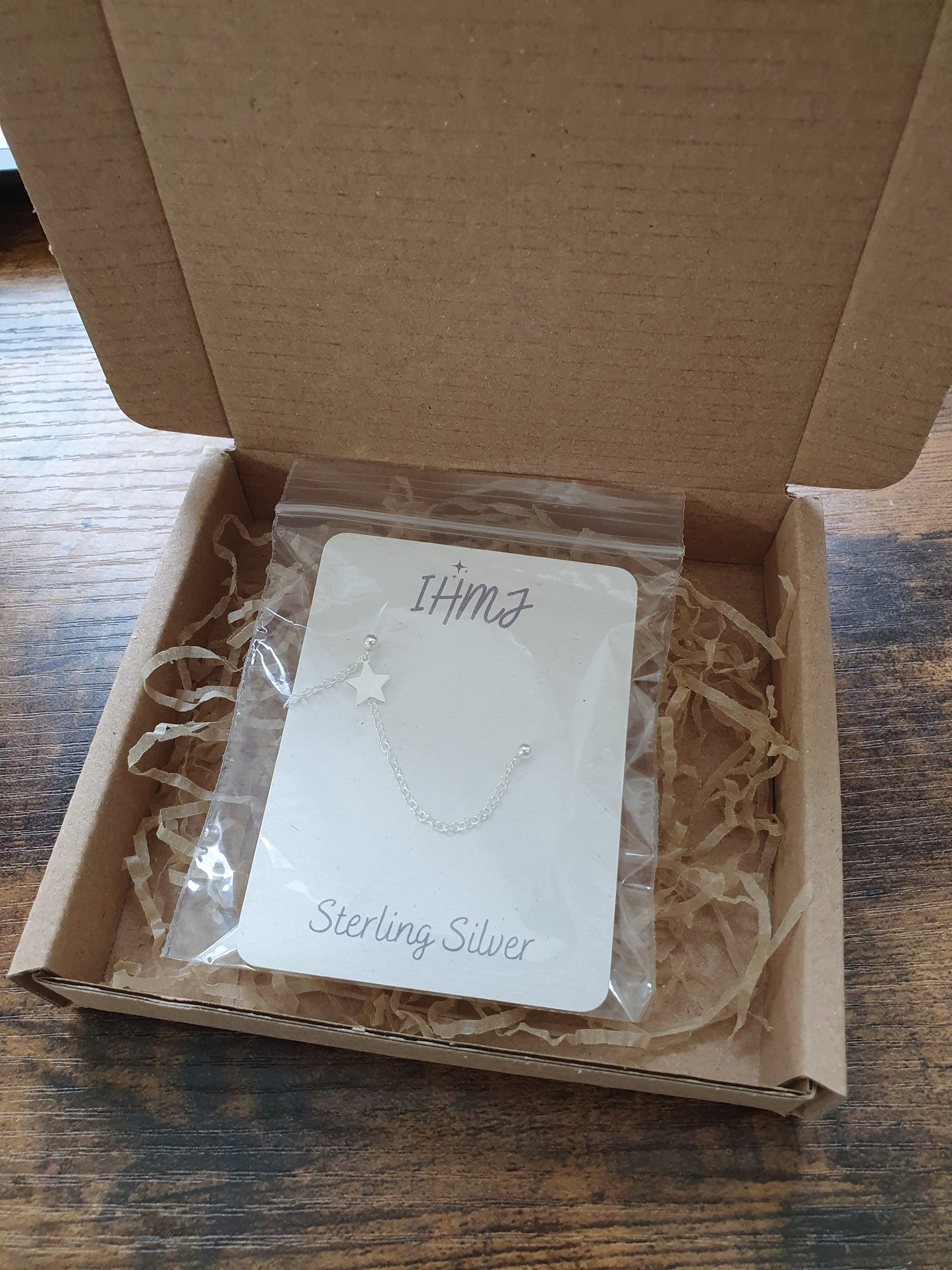 Sterling Silver Star Charm Helix Cartilage to Lobe Double Chain Double Piercing Earring.