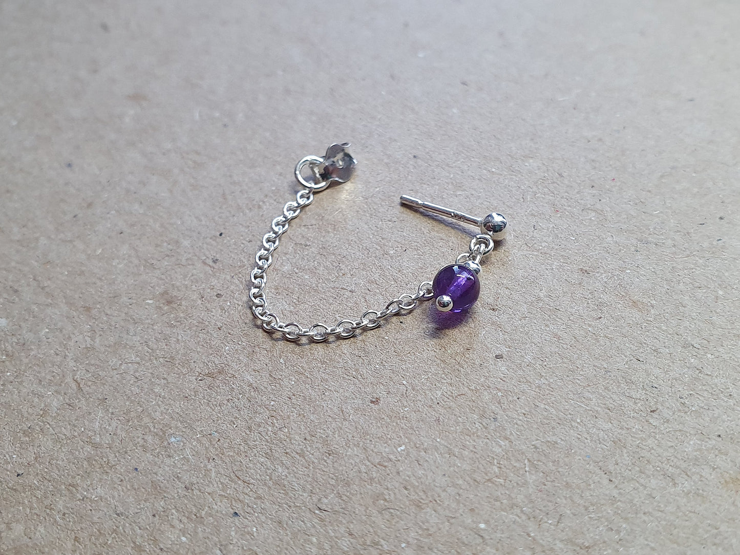 Amethyst Bead and Chain Sterling Silver Earring