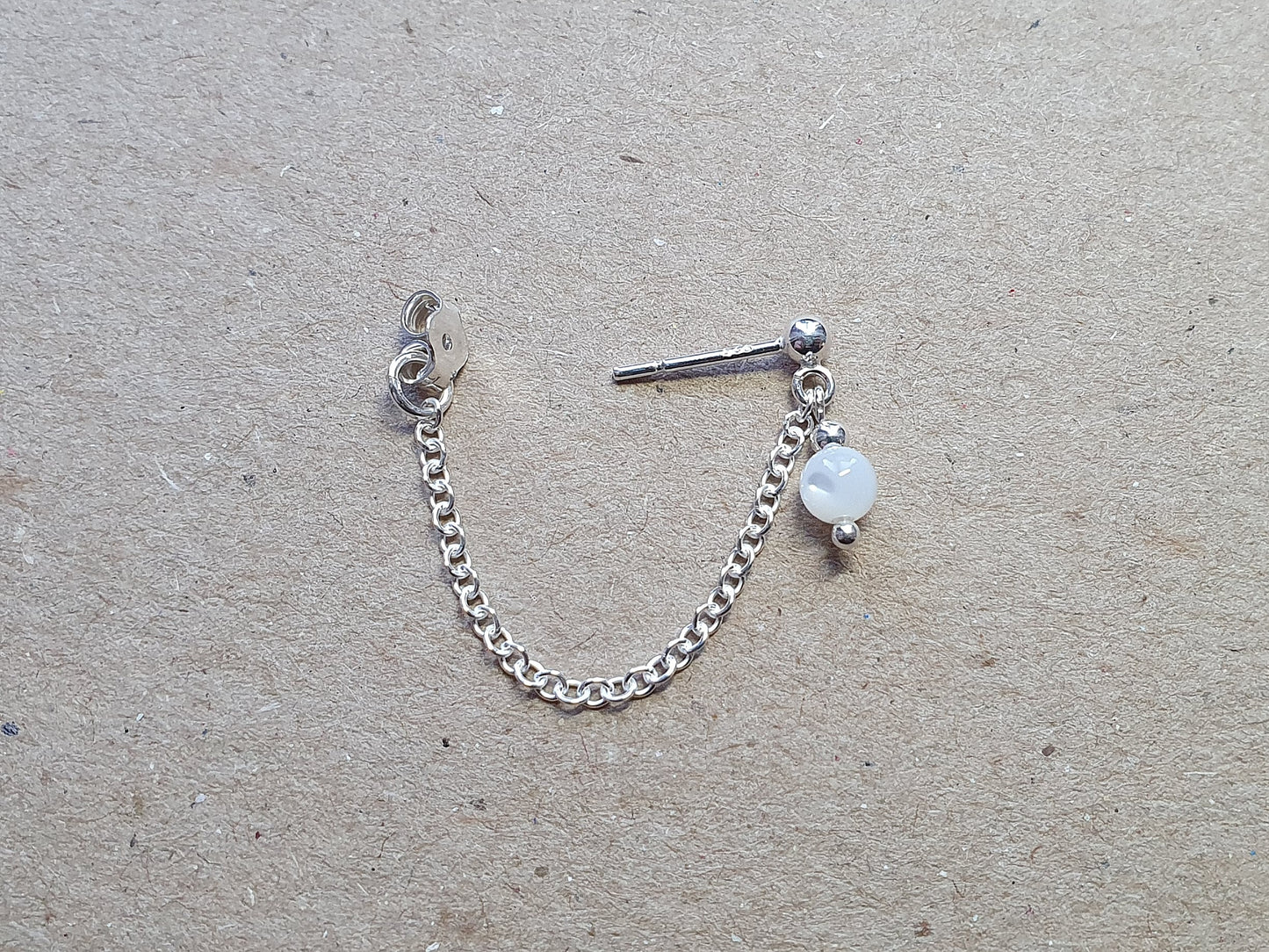 Mother of Pearl Bead and Chain Sterling Silver Earring