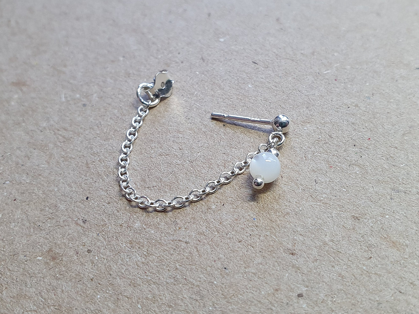 Mother of Pearl Bead and Chain Sterling Silver Earring