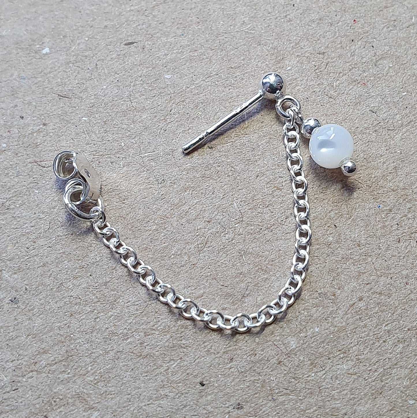 Mother of Pearl Bead and Chain Sterling Silver Earring
