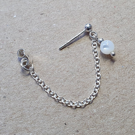 Mother of Pearl Bead and Chain Sterling Silver Earring
