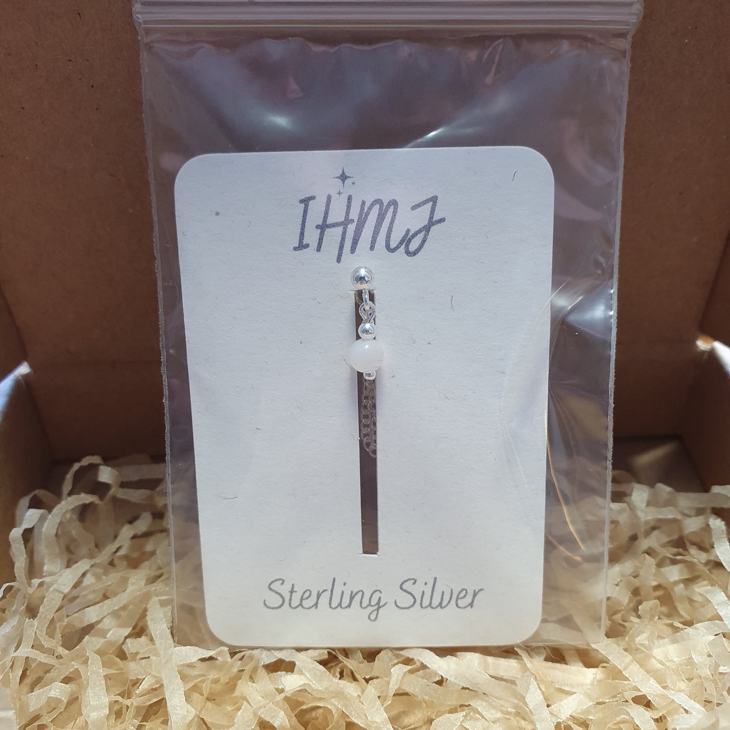 Mother of Pearl Bead and Chain Sterling Silver Earring