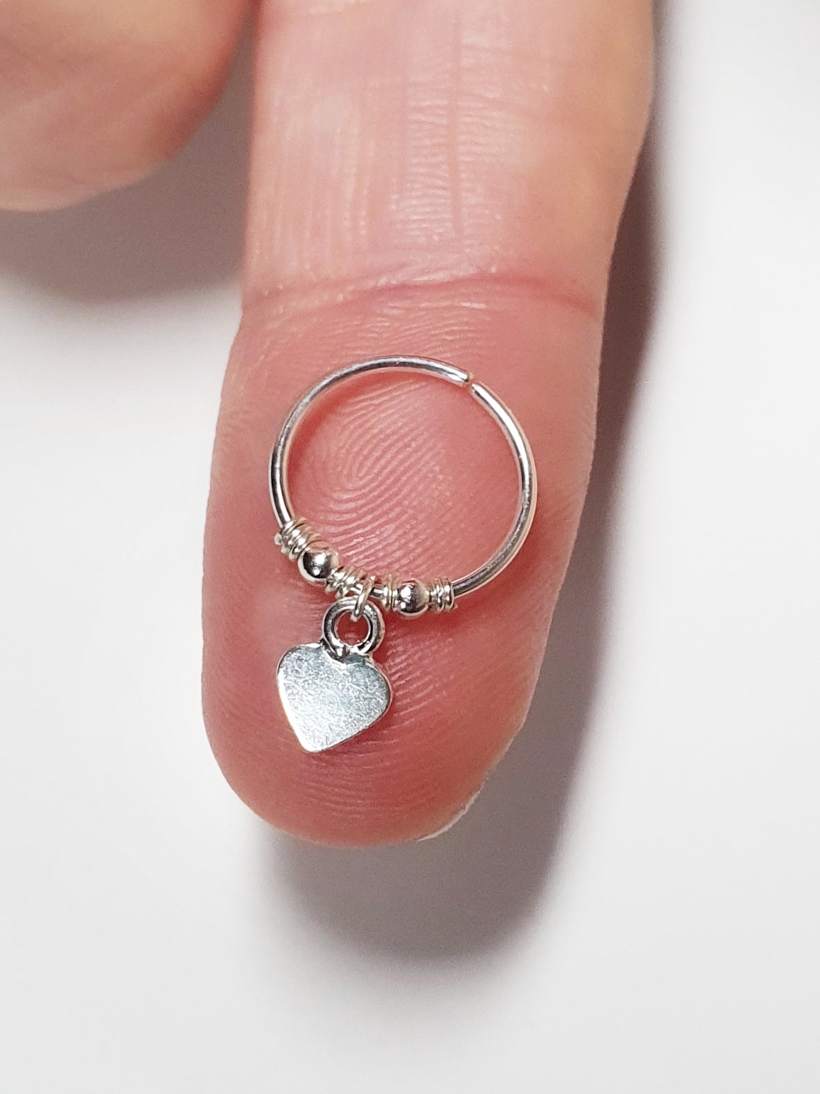 Helix Cartilage Heart Charm Dangle Hoop Earring 20g Sterling Silver