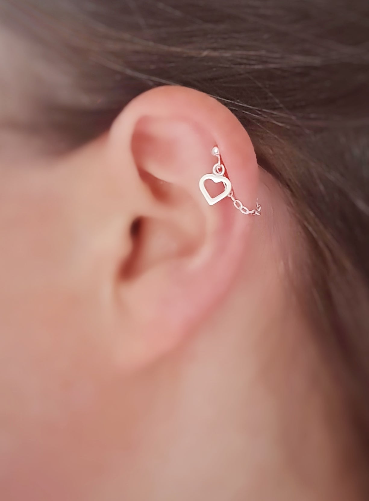 Sterling Silver Heart Helix Cartilage Earring. Single or Pair