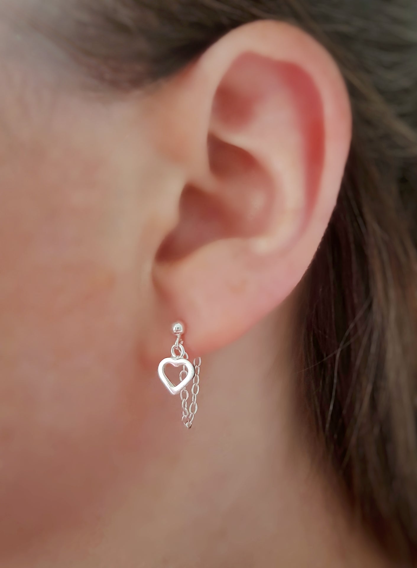 Sterling Silver Heart Helix Cartilage Earring. Single or Pair