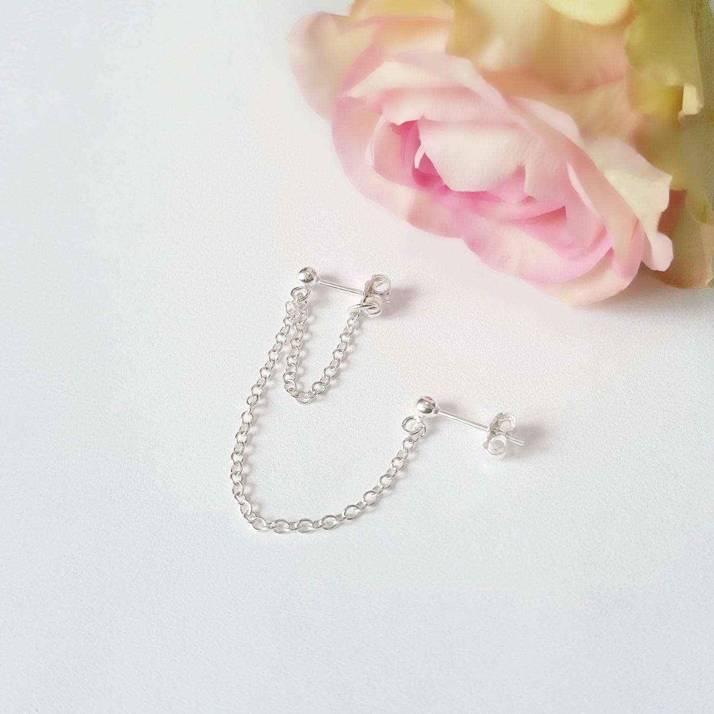 Sterling Silver Helix Cartilage to Lobe Double Chain Wrap Around Earring.