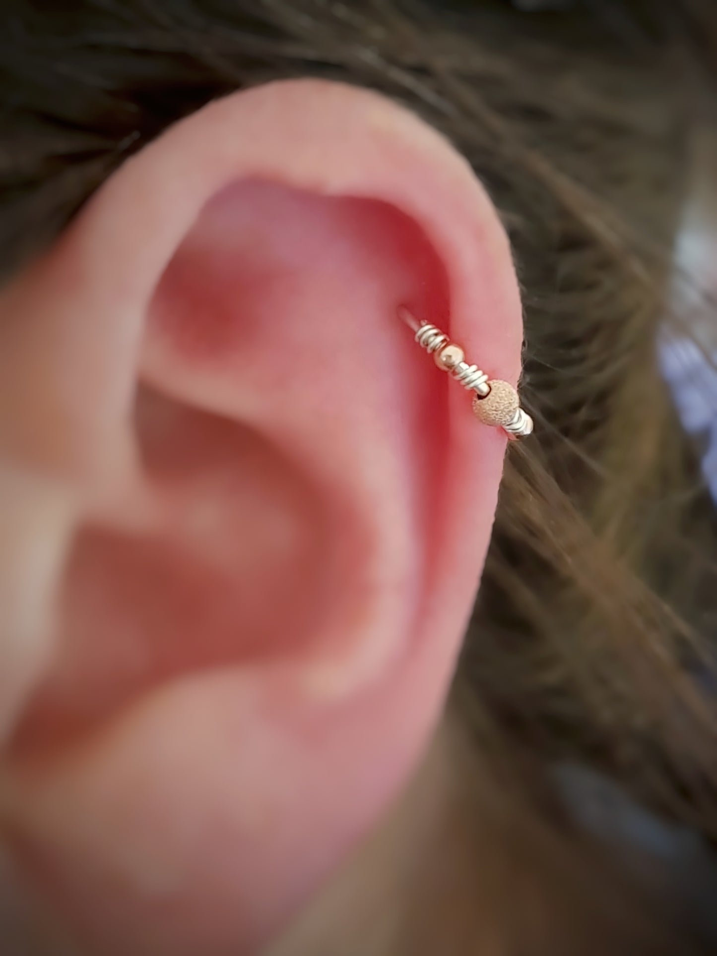 Sparkly Rose Gold Bead on Silver Hoop. 22g 20g Sterling Silver Helix Cartilage Seamless Hoop