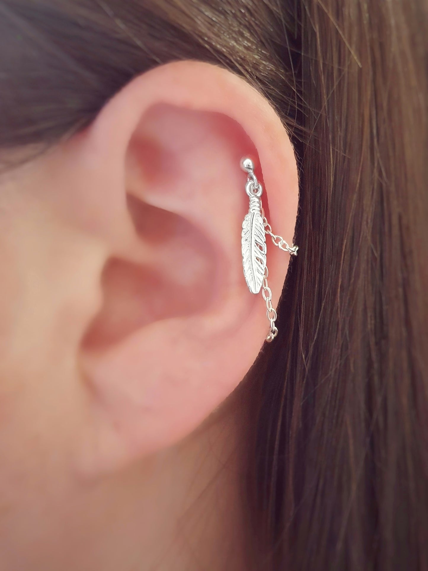 Feather chain earring for cartilage piercing