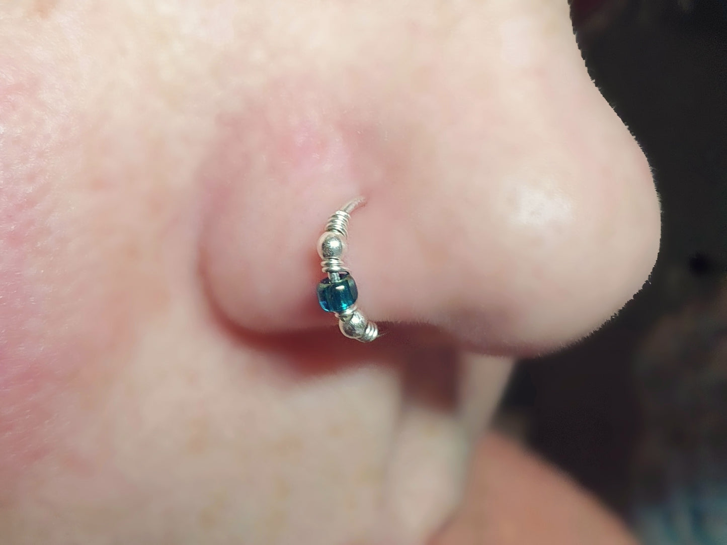 Sterling Silver 20g Beaded Helix Cartilage Nose Seamless Hoop Earring. Rainbow Teal. 8mm or 10mm