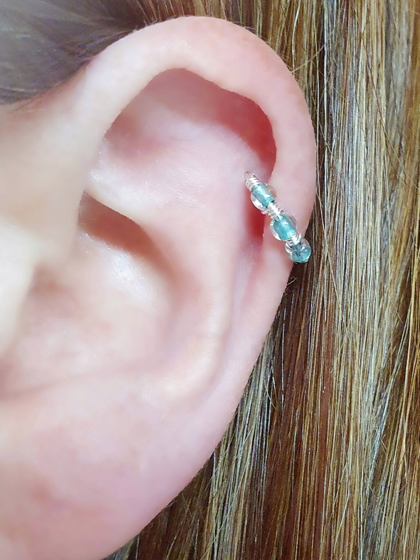 Clear Turquoise Sterling Silver Helix Cartilage Seamless Hoop 20g 8mm or 10mm Inside Diameter