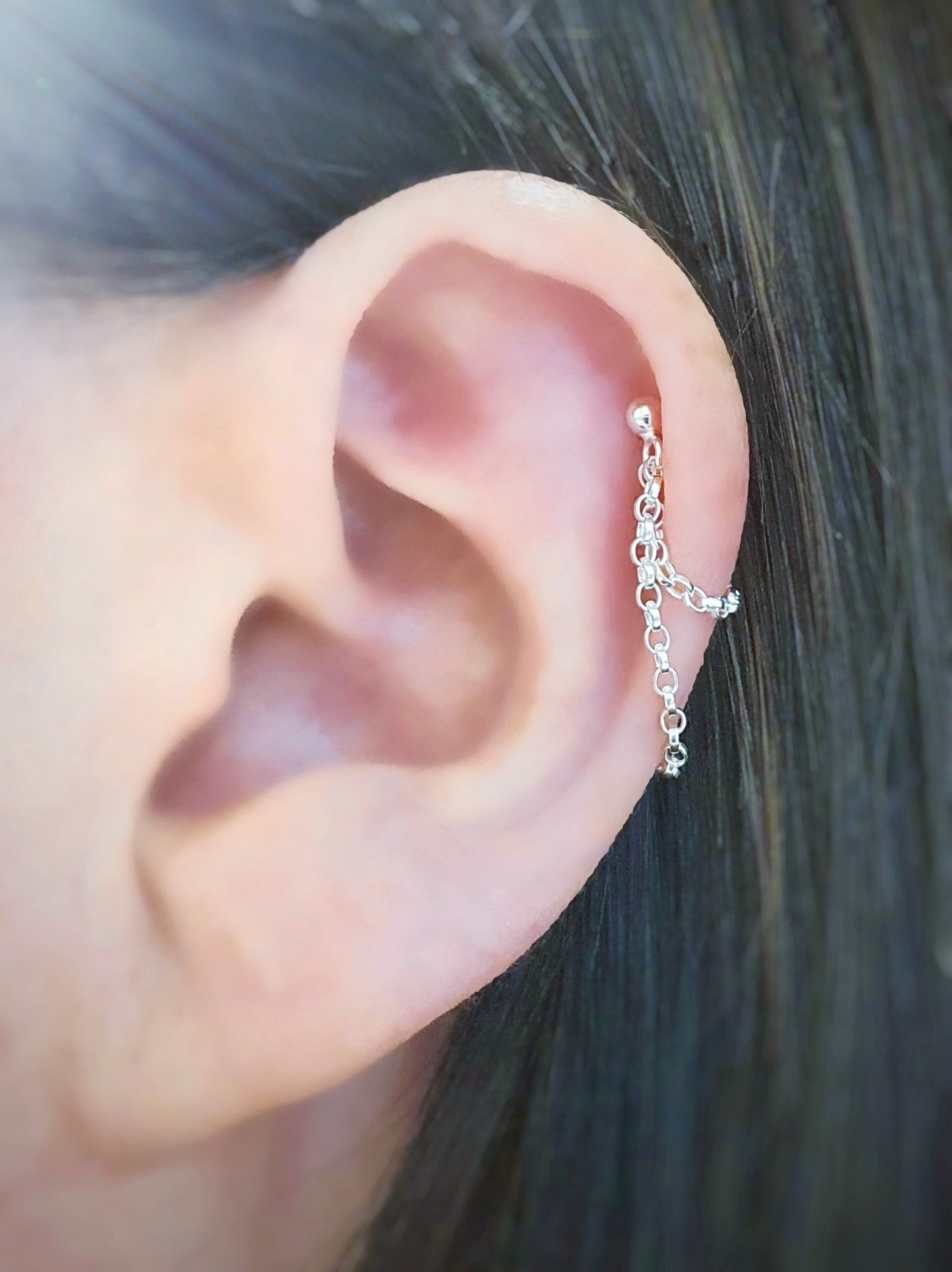 Helix cartilage chain earring sterling silver