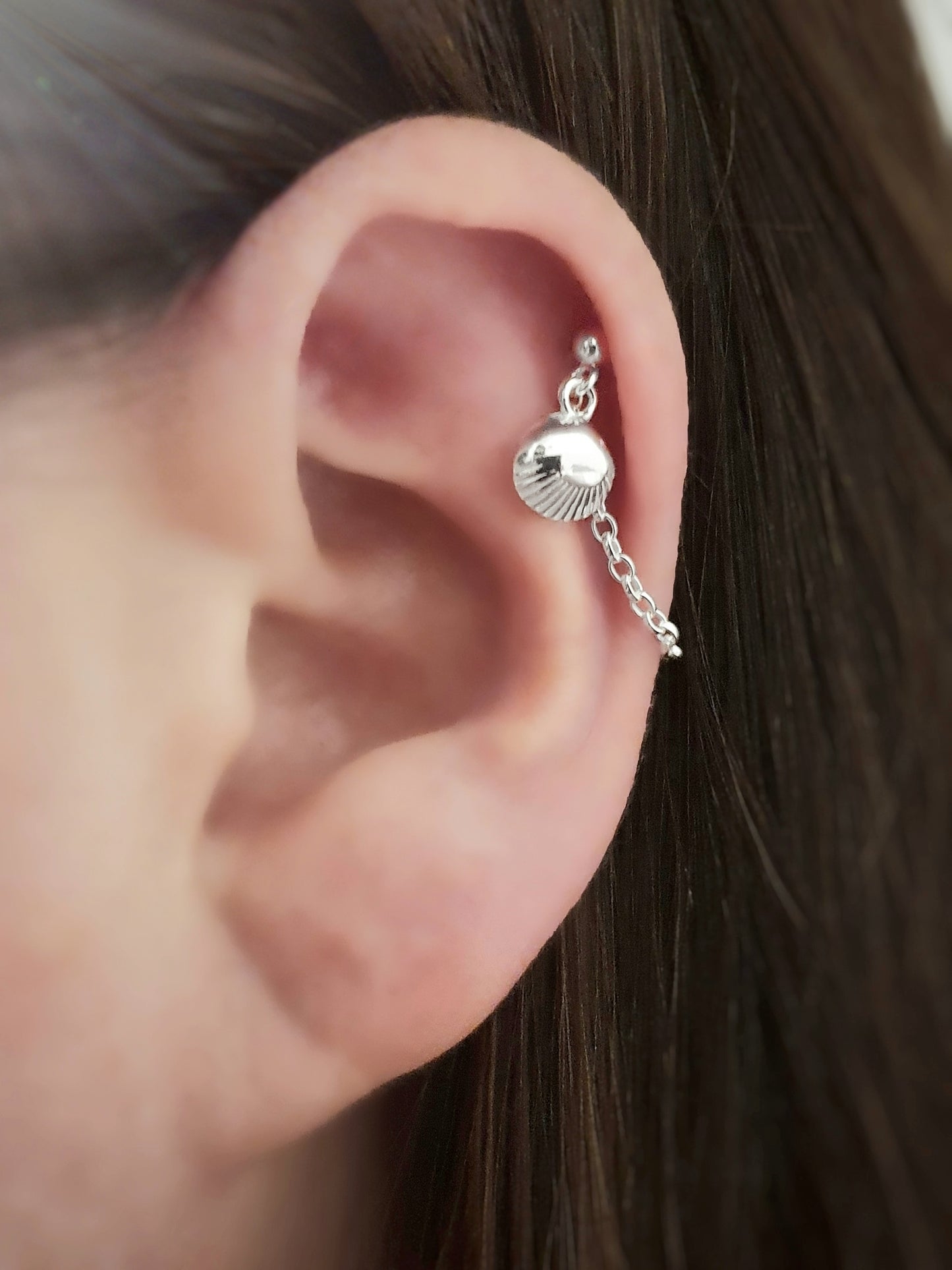 Shell Charm Helix Cartilage Chain Earring Sterling Silver