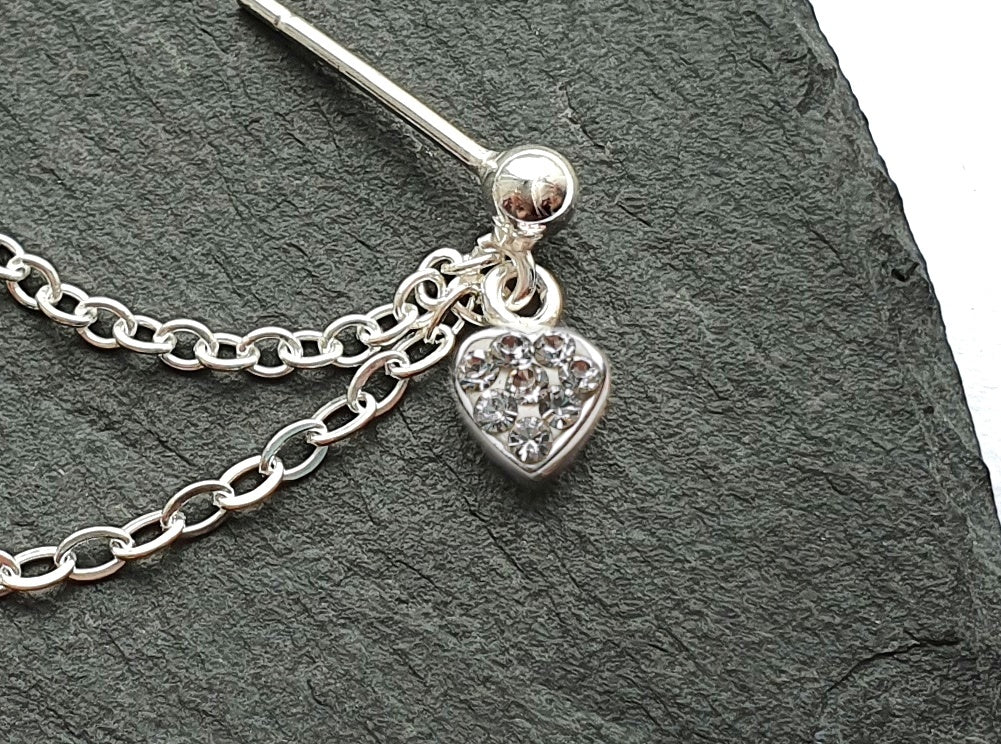 Sterling Silver Pink or Clear Heart Helix Cartilage Earring. Single Earring