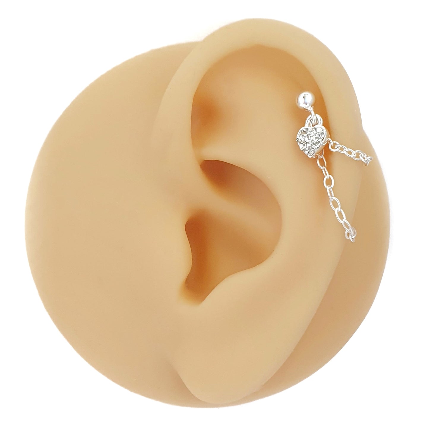 Sterling Silver Pink or Clear Heart Helix Cartilage Earring. Single Earring