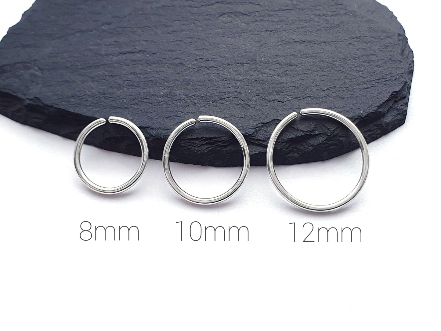 8mm 10mm 12mm 18 gauge silver hoop