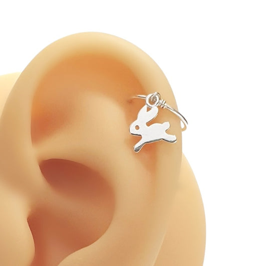 Rabbit Bunny Helix Cartilage Hoop. Sterling Silver. 20g 18g 16g. 8mm 10mm Inside Diameter