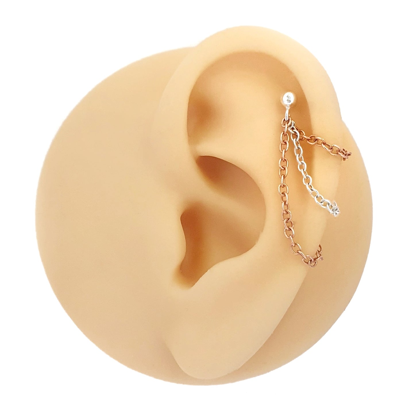Rose gold and silver cartilage chain earring