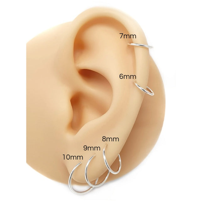 Sterling silver seamless hoops 20g 6mm 7mm 8mm 9mm 10mm