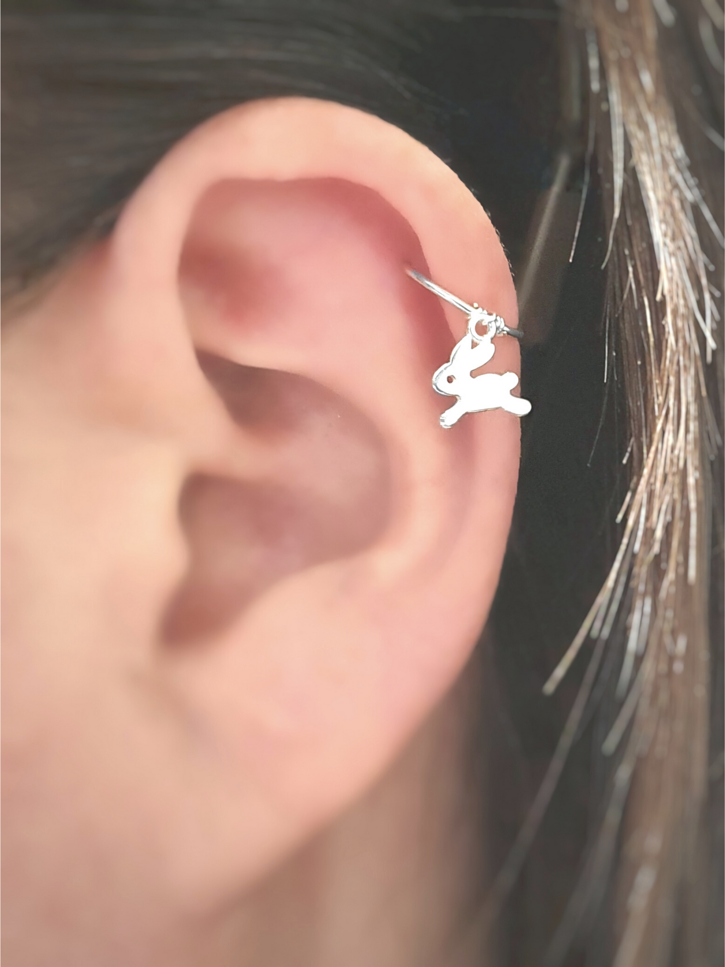 Rabbit Bunny Helix Cartilage Hoop. Sterling Silver. 20g 18g 16g. 8mm 10mm Inside Diameter