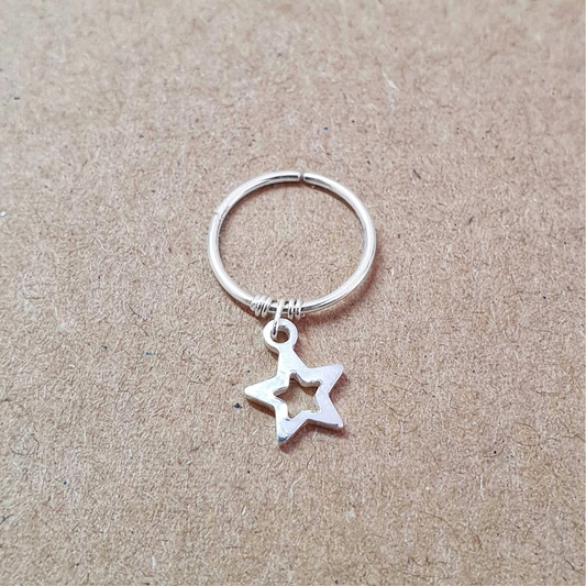 Star Charm Sterling Silver Helix Cartilage Piercing Hoop Earring