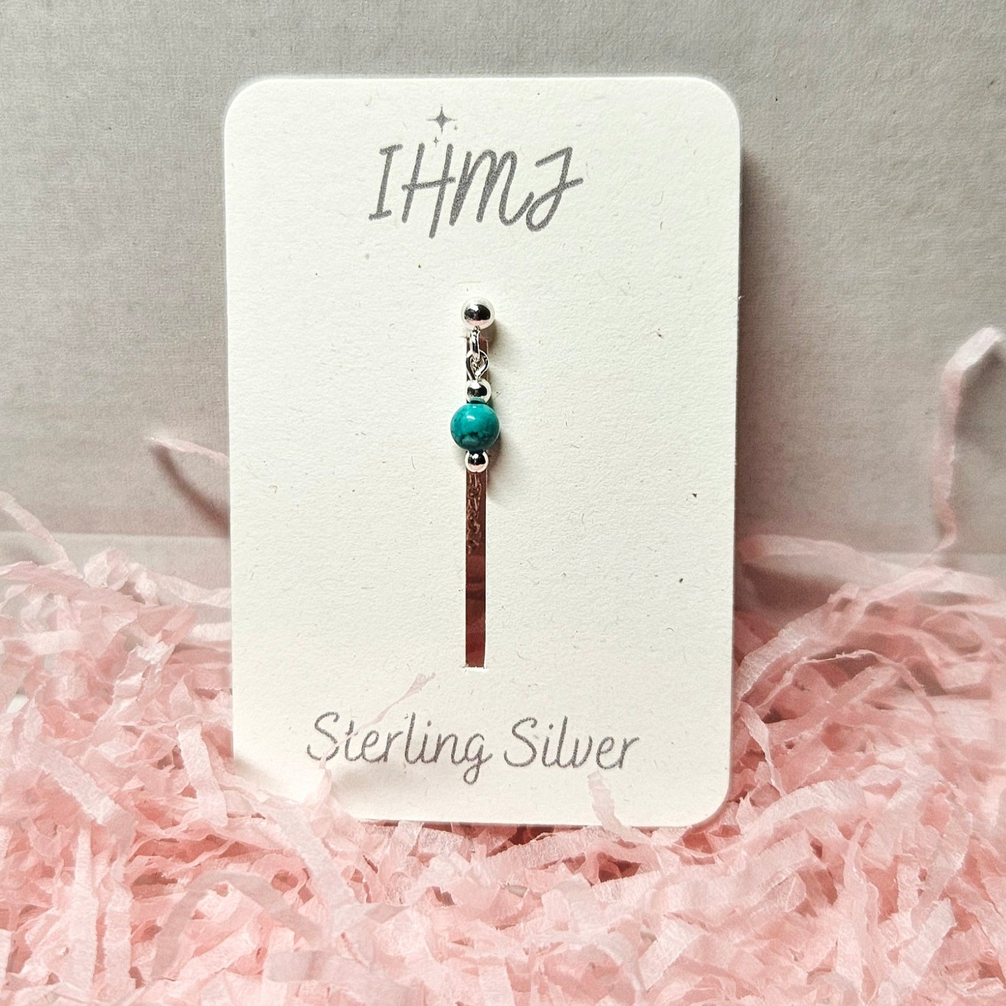 Turquoise Bead and Chain Sterling Silver Helix Cartilage Earring