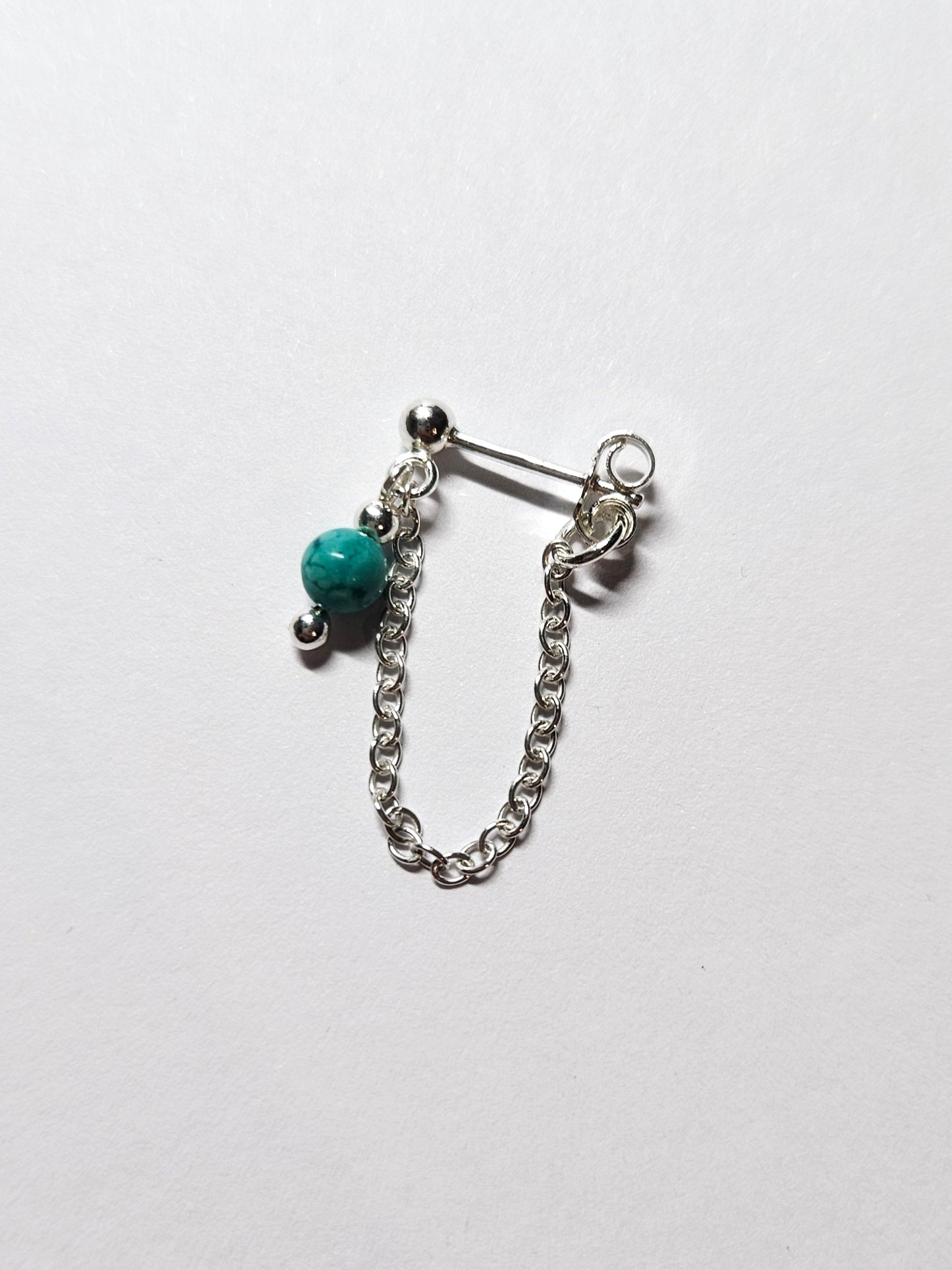 Turquoise Bead and Chain Sterling Silver Helix Cartilage Earring