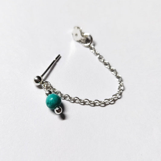 Turquoise Bead and Chain Sterling Silver Helix Cartilage Earring