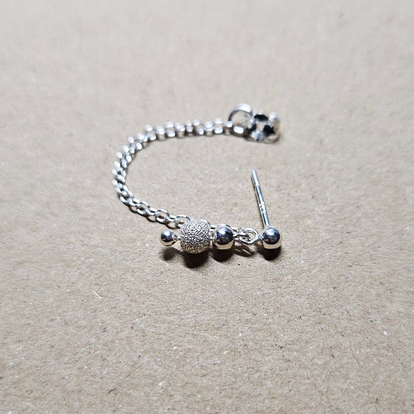 Sparkly Bead and Chain Sterling Silver Helix Cartilage Earring