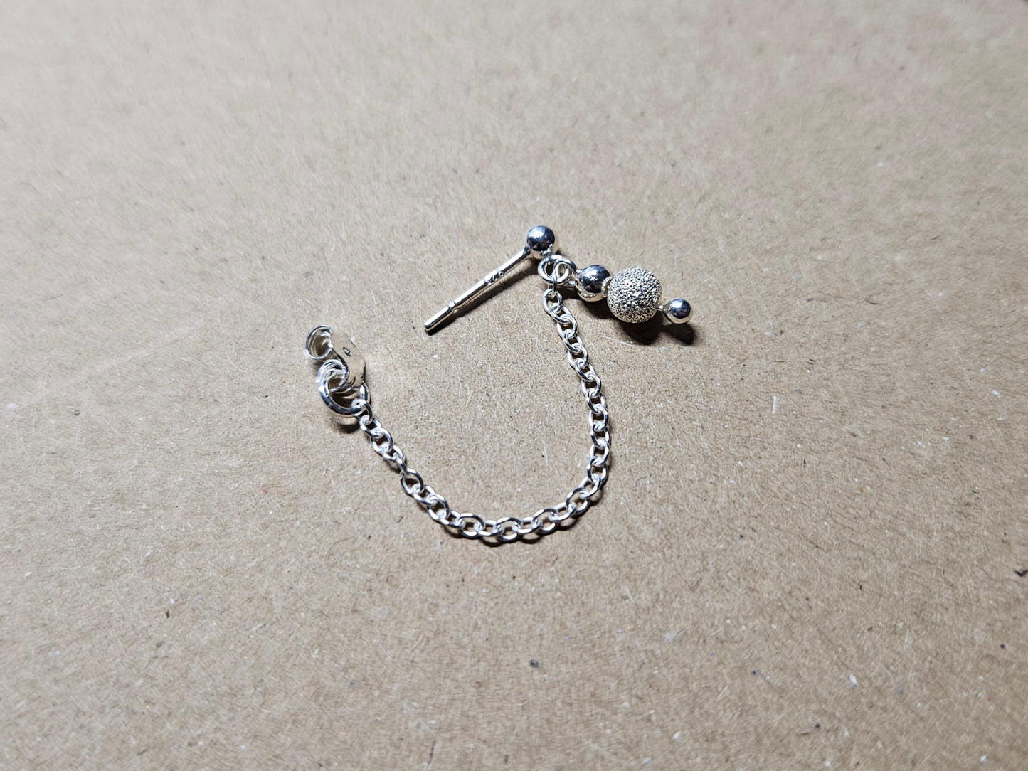 Sparkly Bead and Chain Sterling Silver Helix Cartilage Earring