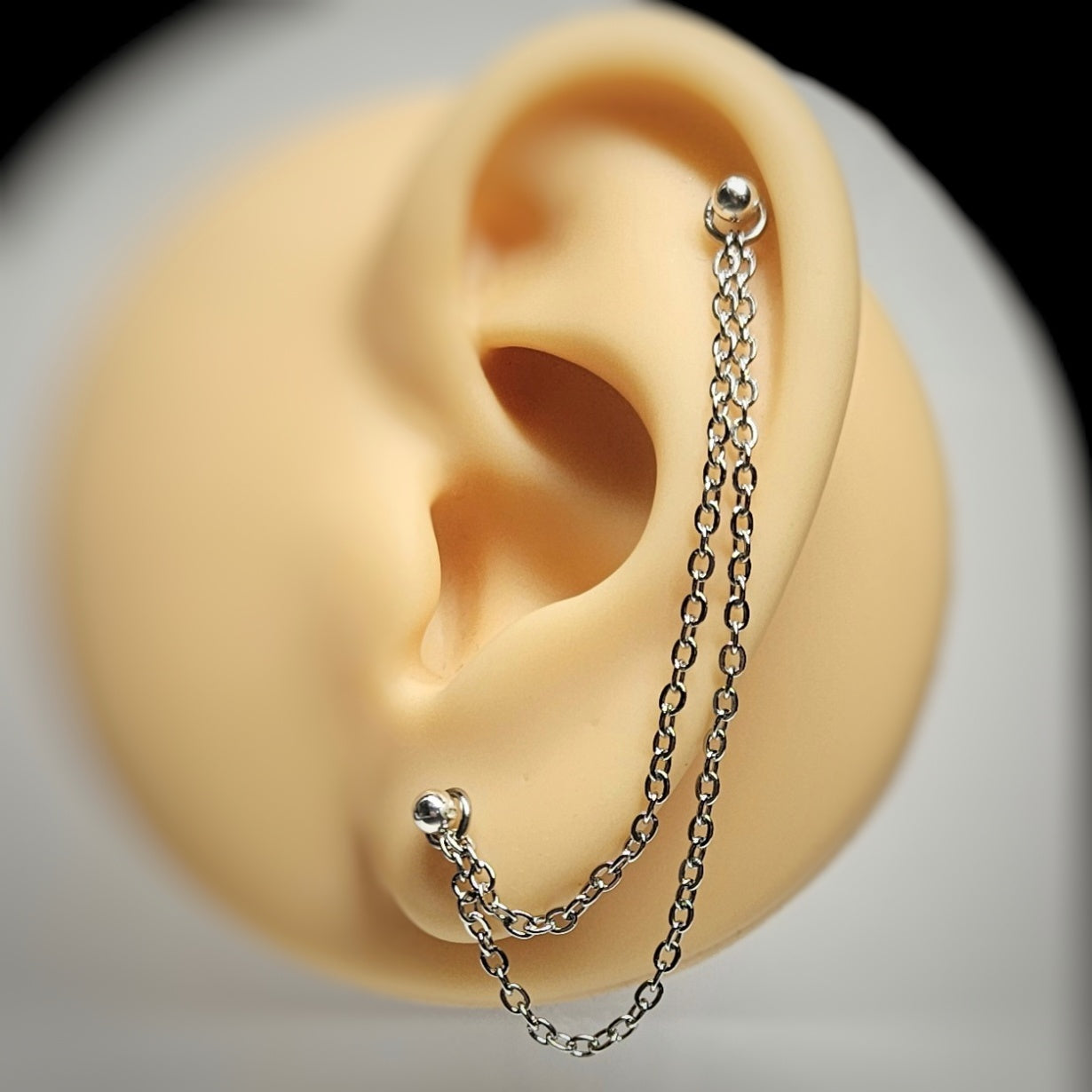 Helix to Lobe Piercing Double Chain. Stainless Steel