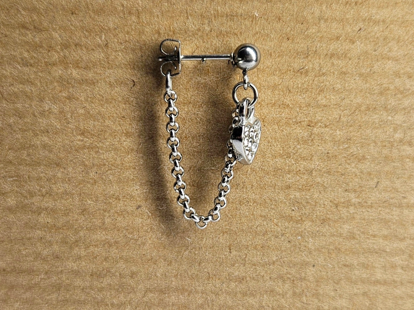 Stainless Steel Heart CZ Cartilage Chain Earring