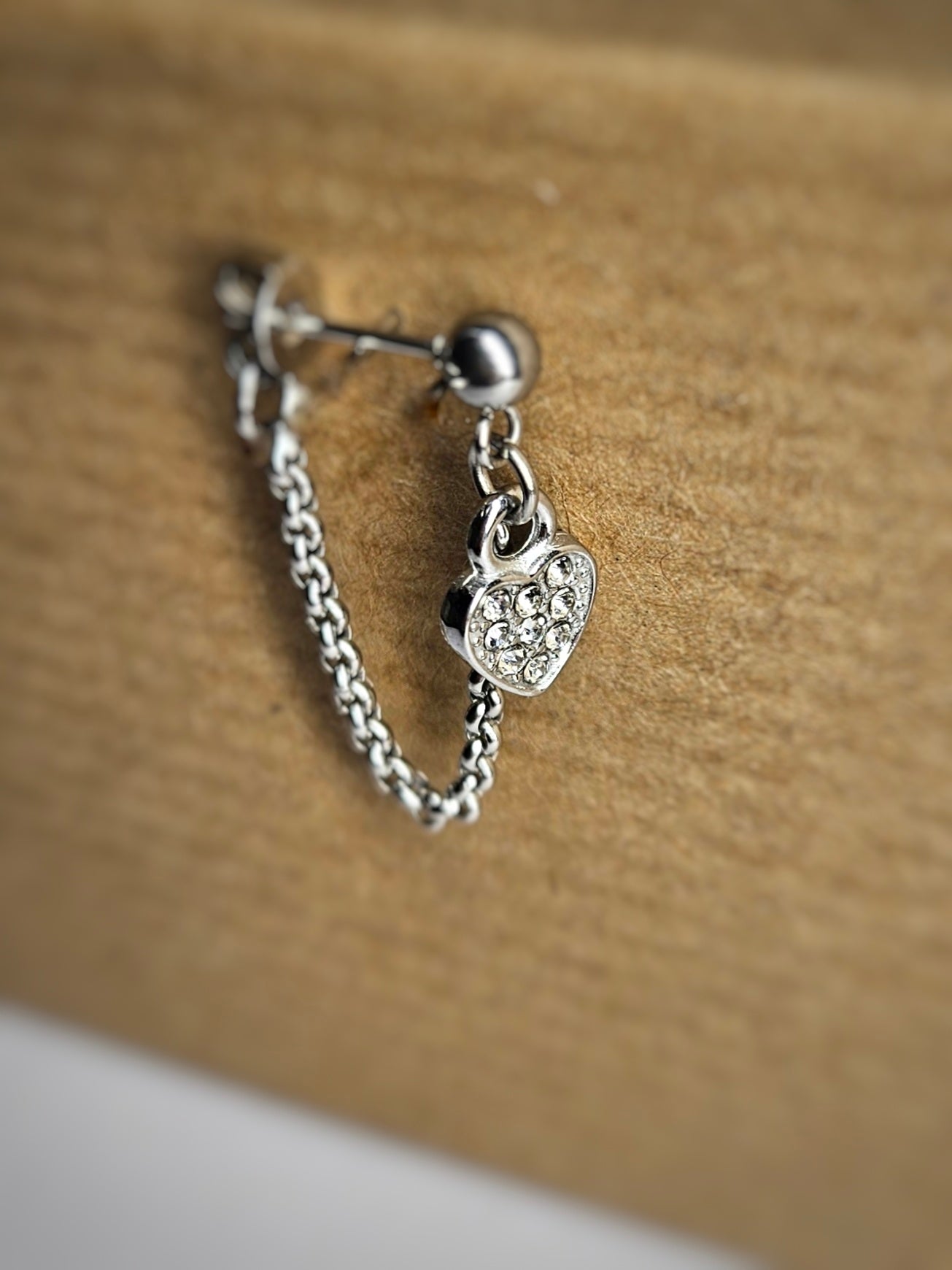 Stainless Steel Heart CZ Cartilage Chain Earring