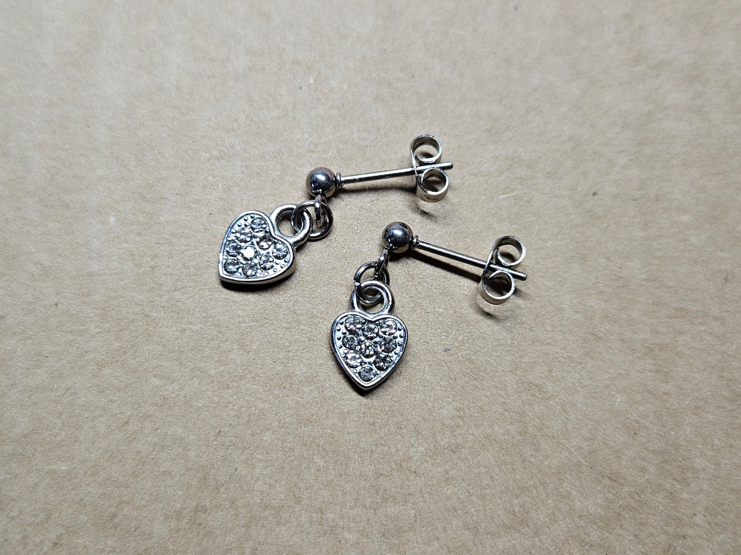 Stainless Steel CZ Heart Dangly Stud Earrings
