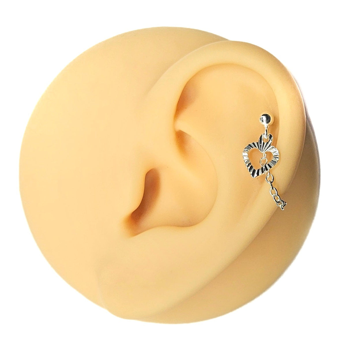 Sterling Silver Hollow Heart Helix Cartilage Earring