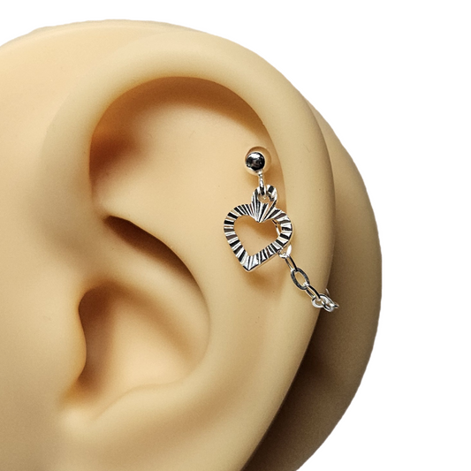 Sterling Silver Hollow Heart Helix Cartilage Earring