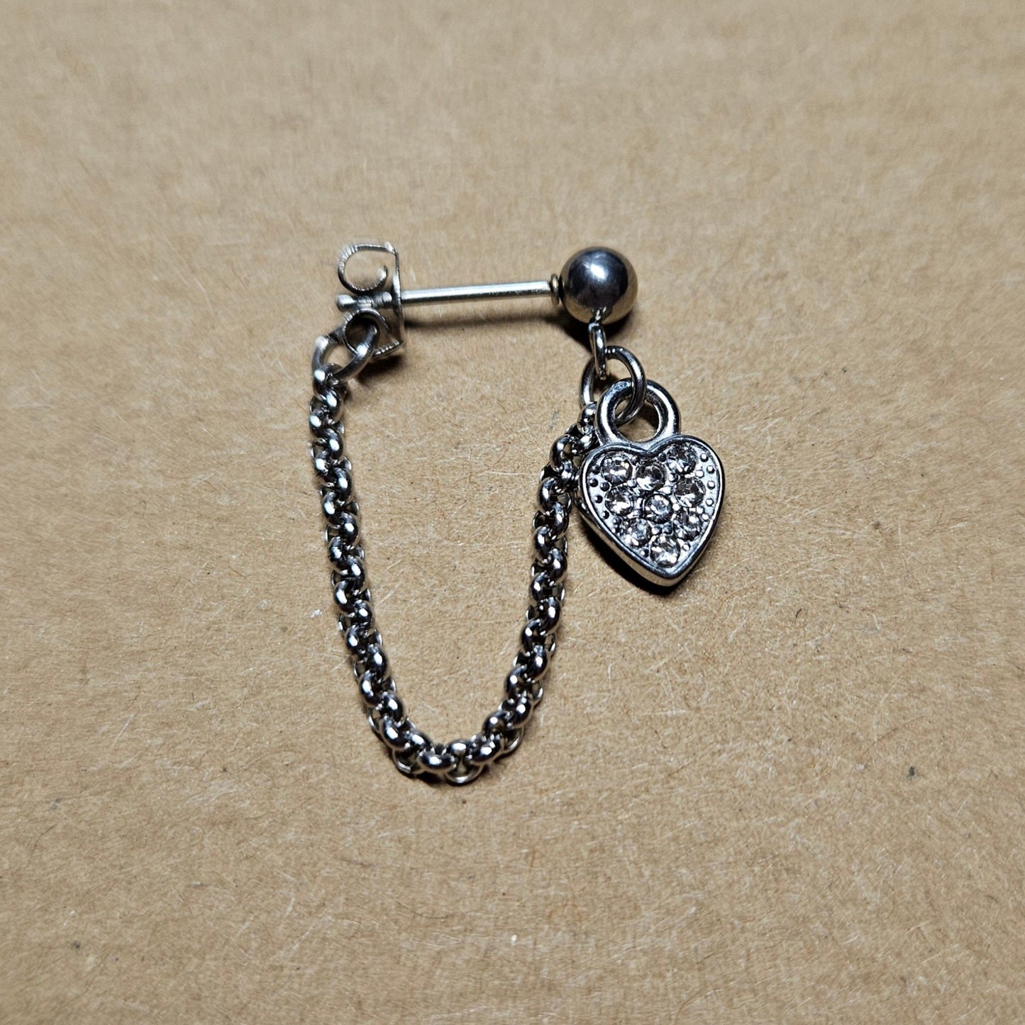 Stainless Steel Heart CZ Cartilage Chain Earring