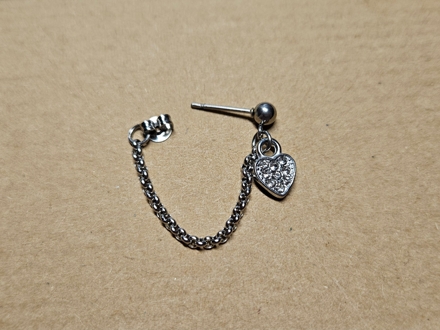 Stainless Steel Heart CZ Cartilage Chain Earring