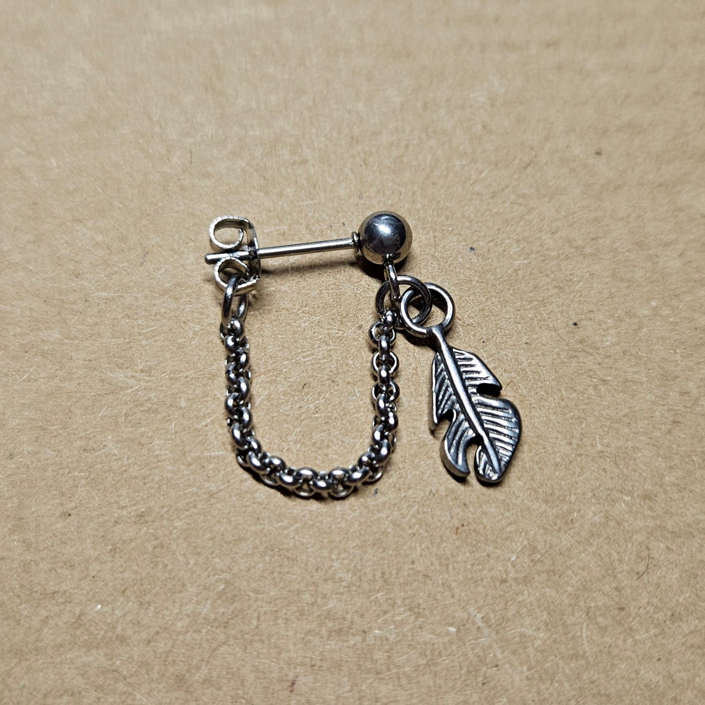 Stainless Steel Feather Cartilage Chain Earring