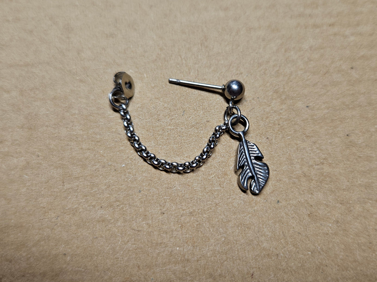 Stainless Steel Feather Cartilage Chain Earring