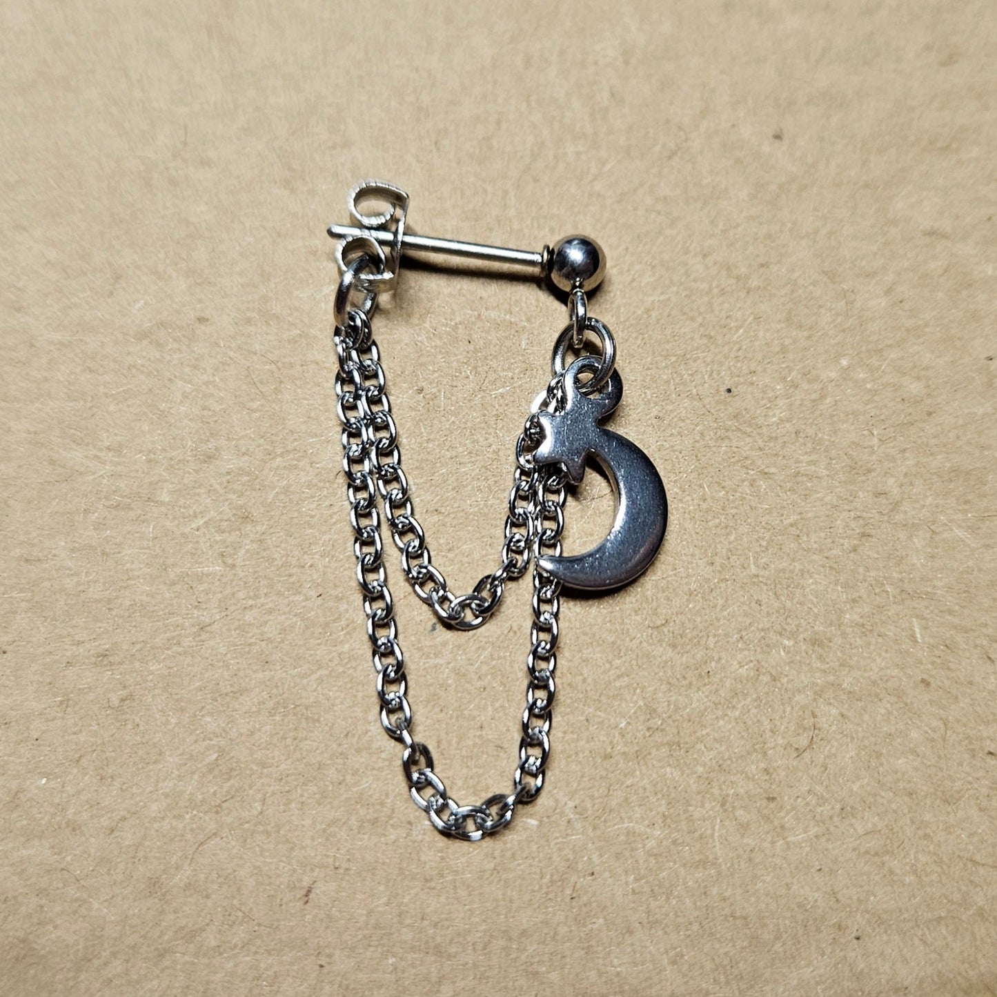 Moon and Star Charm Stainless Steel Cartilage Earring