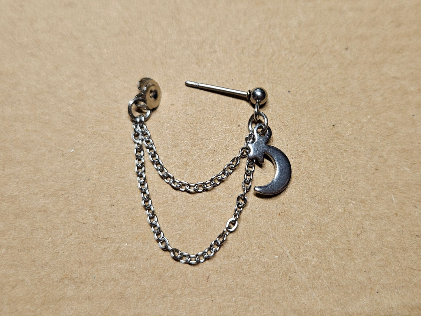 Moon and Star Charm Stainless Steel Cartilage Earring