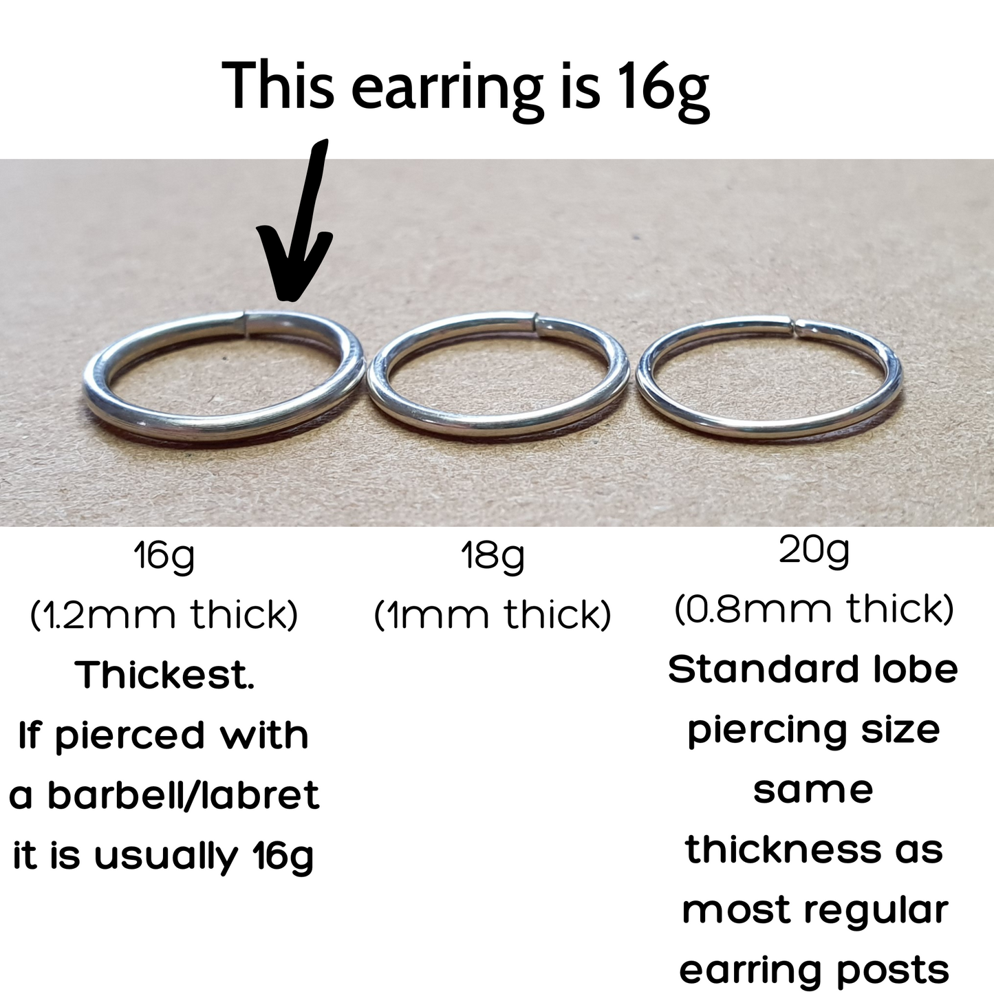 16g Sterling Silver 925 Helix Cartilage Conch Seamless Hoop Earring. 10mm or 12mm Inside Diameter.