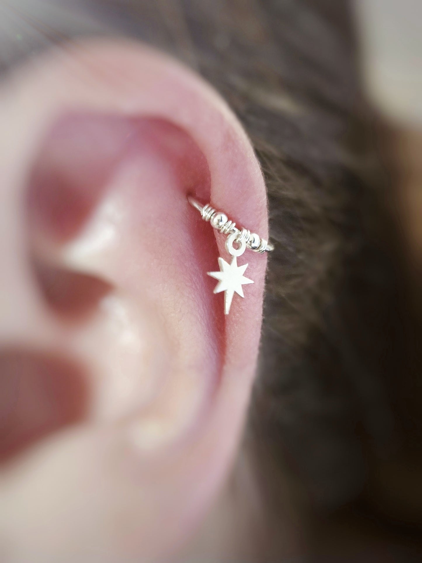 Sterling Silver 20g Star with Beads Helix Cartilage Hoop Earring. 925 Silver Helix Piercing