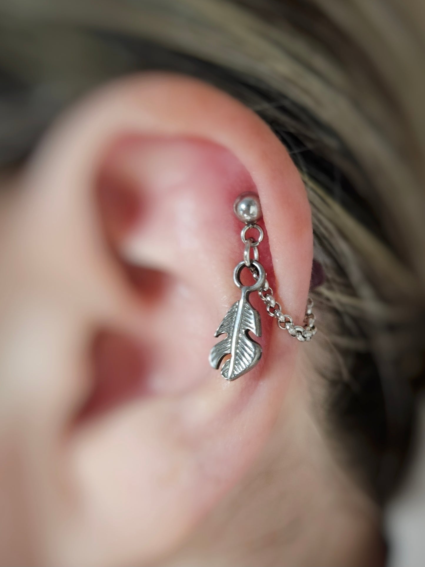 Stainless Steel Feather Cartilage Chain Earring