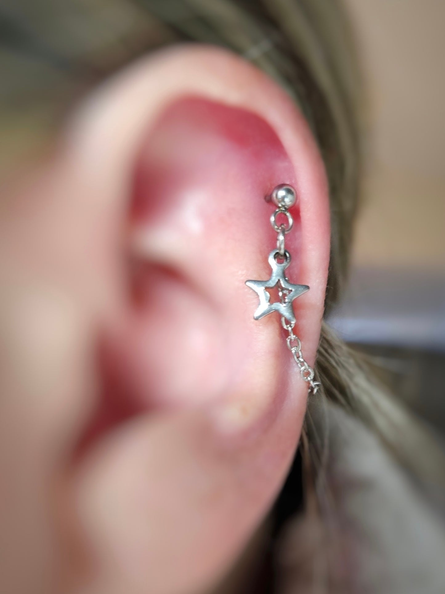 Stainless Steel Hollow Star Cartilage Chain Earring