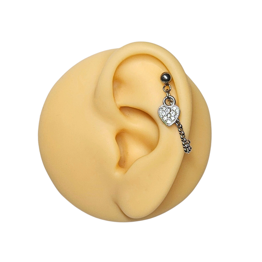 Stainless Steel Heart CZ Cartilage Chain Earring