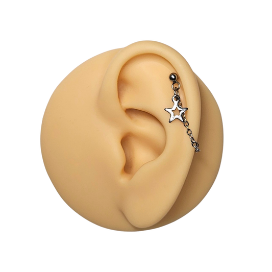 Stainless Steel Hollow Star Cartilage Chain Earring