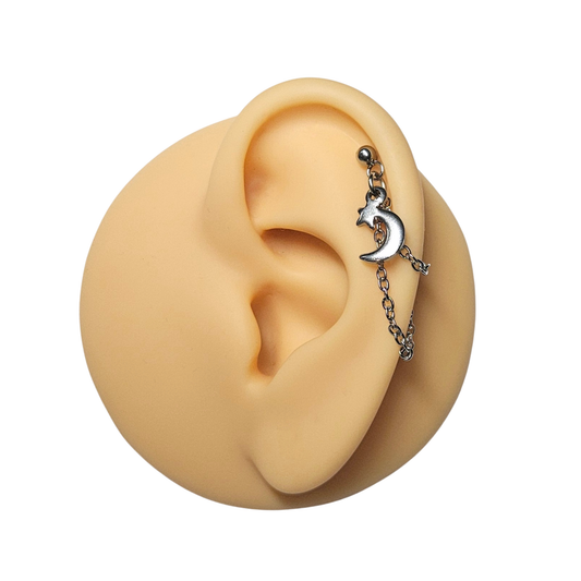 Moon and Star Charm Stainless Steel Cartilage Earring