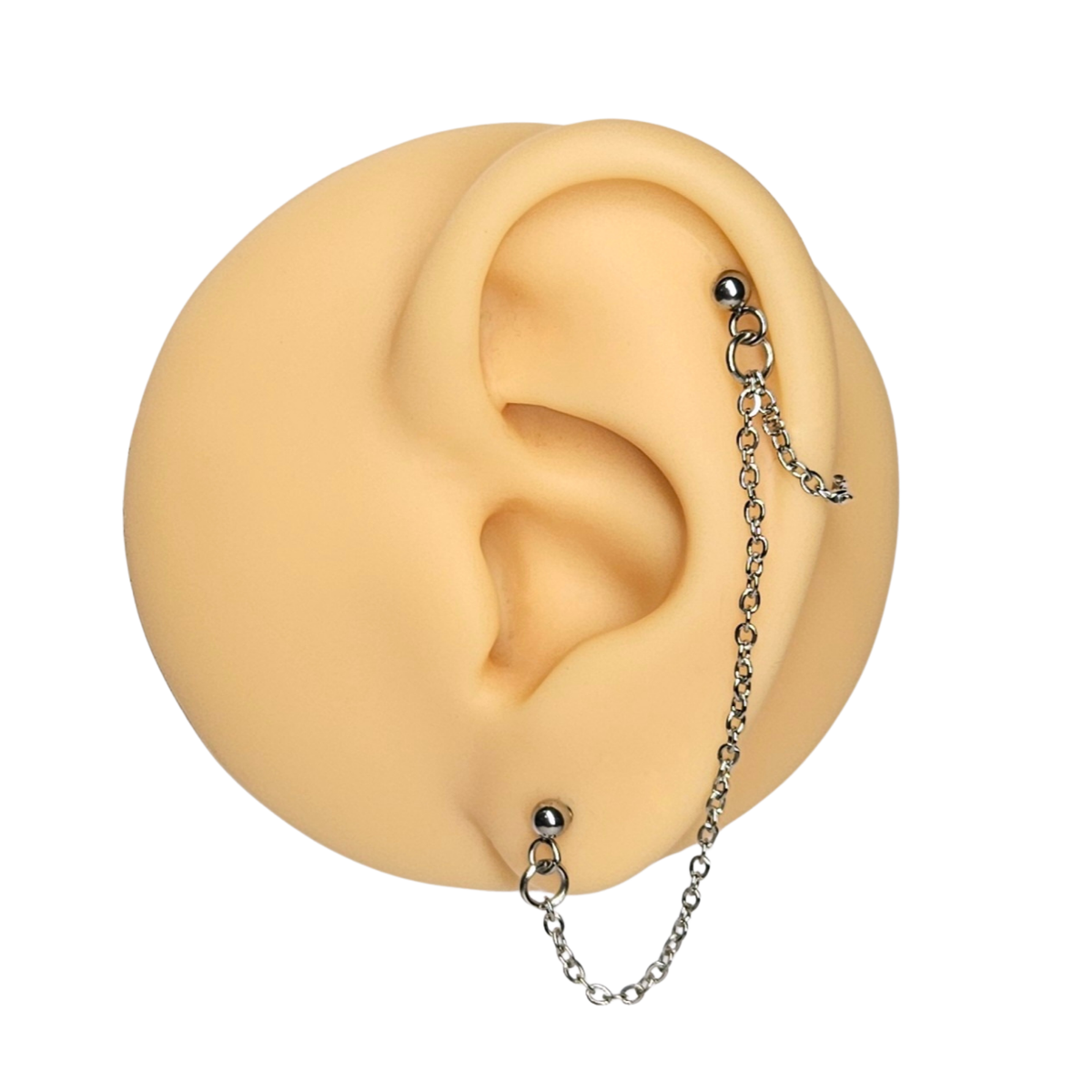 Helix Cartilage to Lobe Earring Stainless Steel Chain Earring. Double Ear Piercing